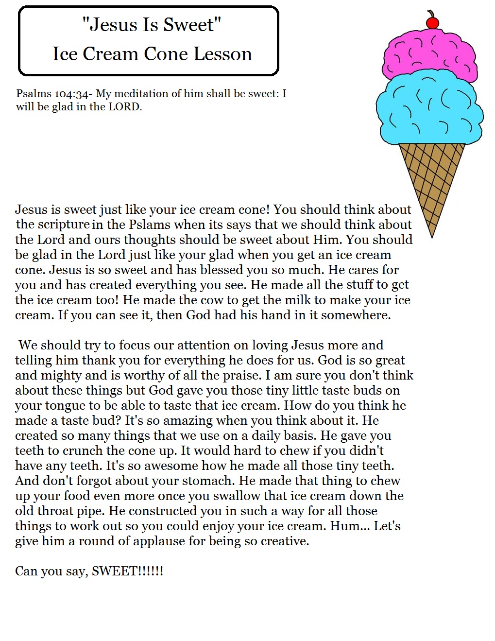 Ice Cream Cone Sunday School Lesson